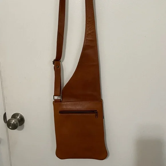 Vintage 90’s Essa Genuine Leather Camel Brown Crossbody Satchel Chest Bag - Picture 7 of 12